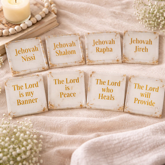 Names of God Coaster Set (8-Piece) | Faith-Based Home Decor